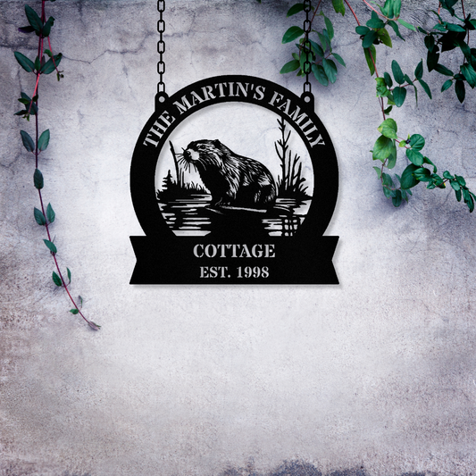 Beaver Metal Sign, Family Name Sign, Rustic Metal Decor, Customized Name Sign, Animal Wall Art, Wildlife Gift Decor