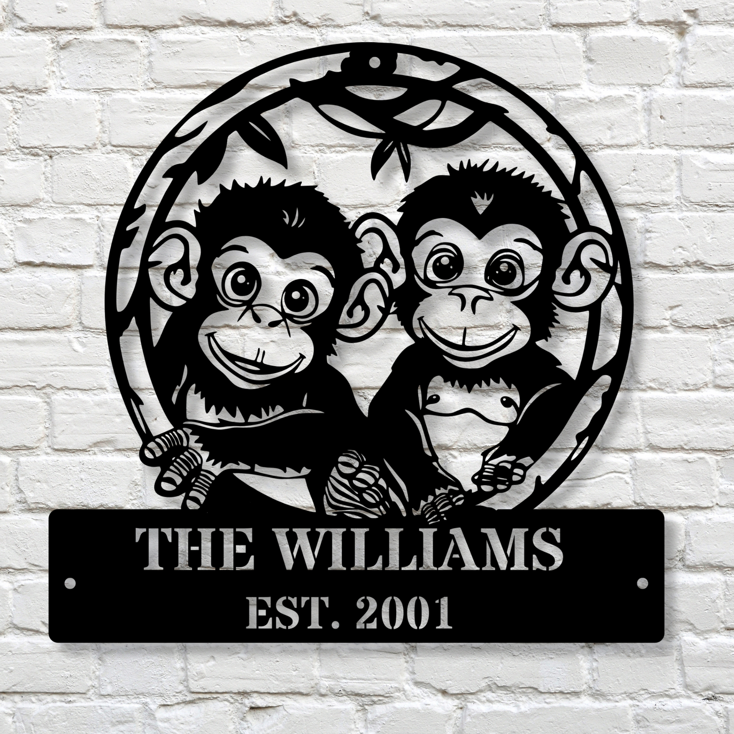 Custom Metal Monkey Sign, Personalized Family Name, Monkey Family Sign, Jungle Theme Decor, Personalized Home Decor, Animal Theme Gifts