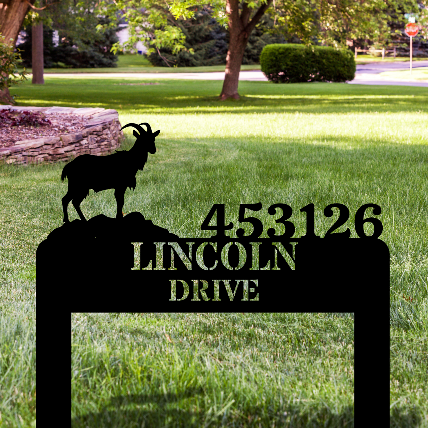 Custom Goat Metal Address Stake, Personalize Garden Stake, Rustic House Number, Unique Goat Marker for Outdoor Decor