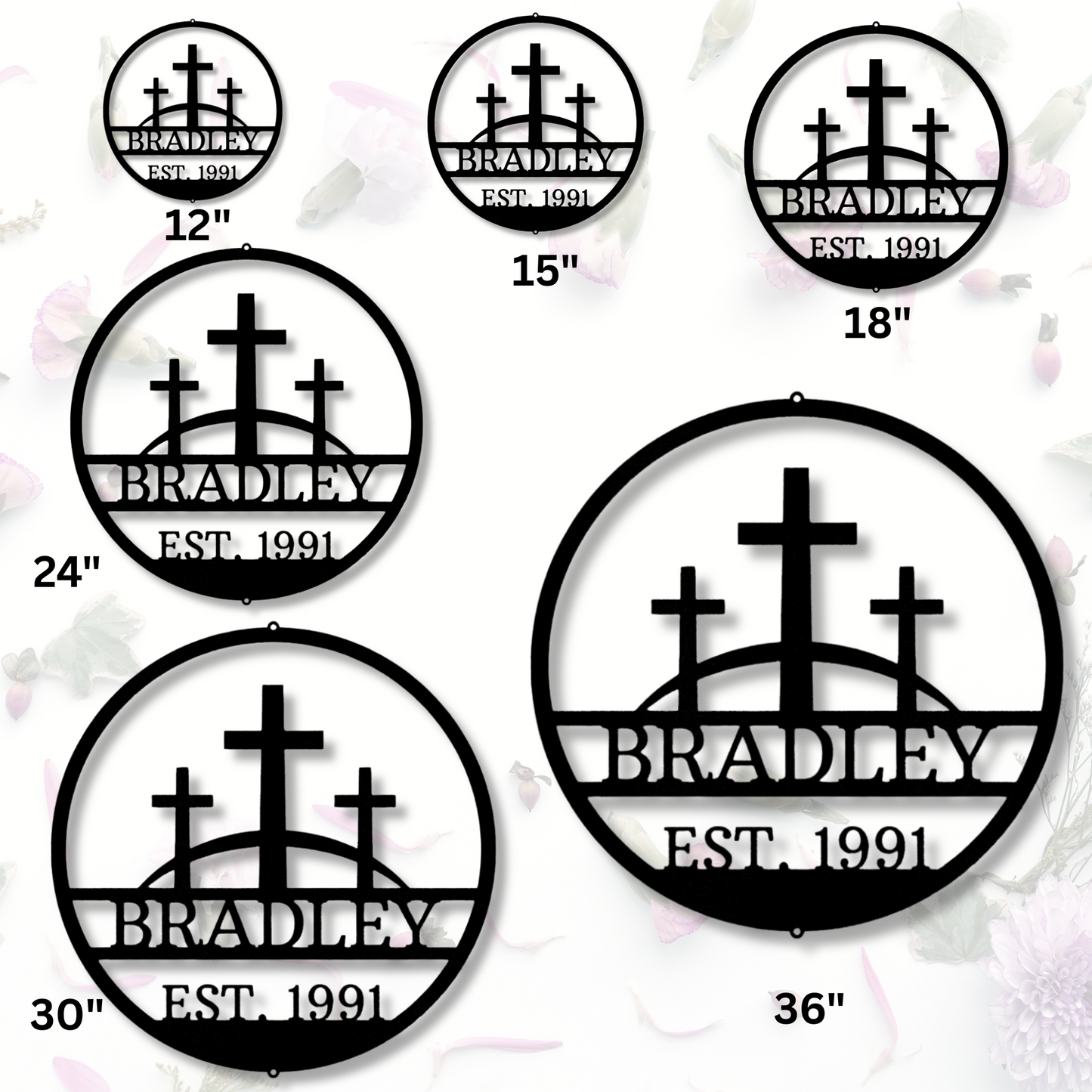 Custom Three Crosses Metal Sign, Personalized Three Crosses Monogram, Outdoor Wall Hanging, Established Sign, Meaningful Gift.