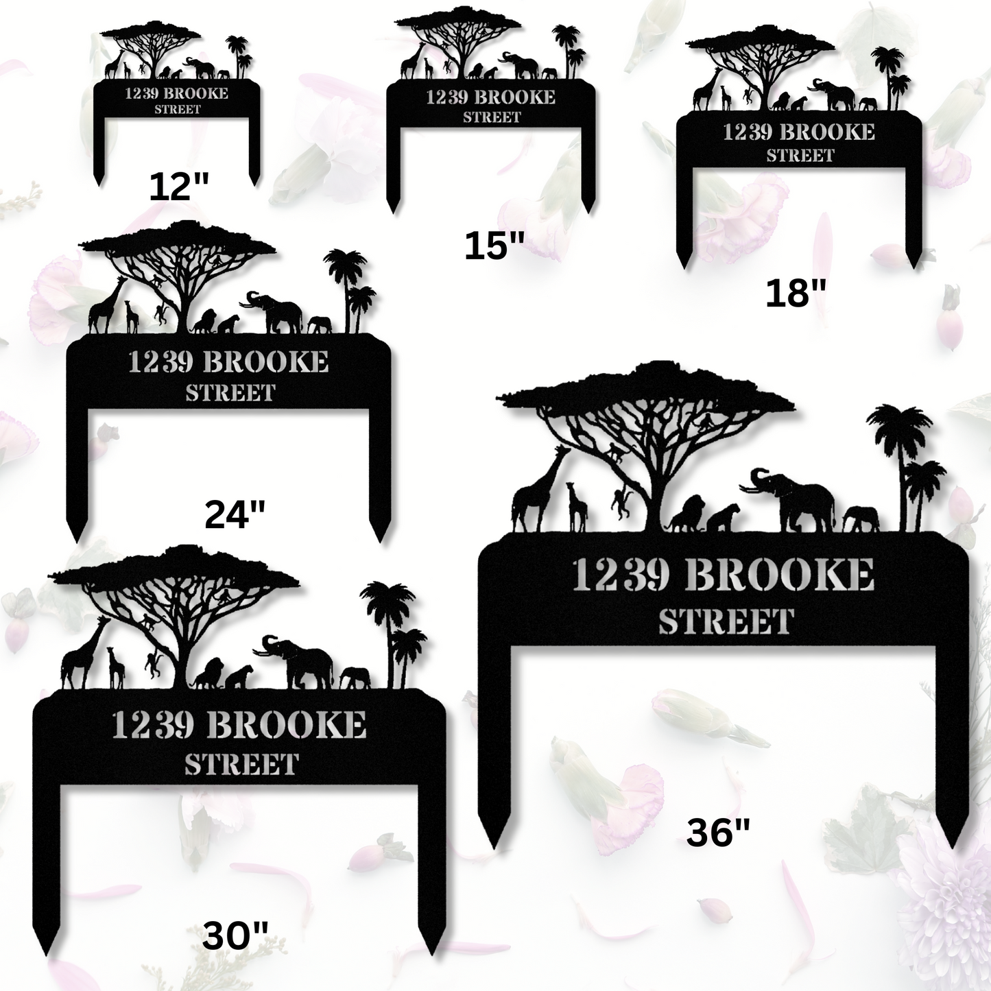 African Savannah Address Stake Sign, African Animals Metal Sign Metal House Numbers Outdoor Address Sign, Girraffe Elephant Monkey Lion Sign