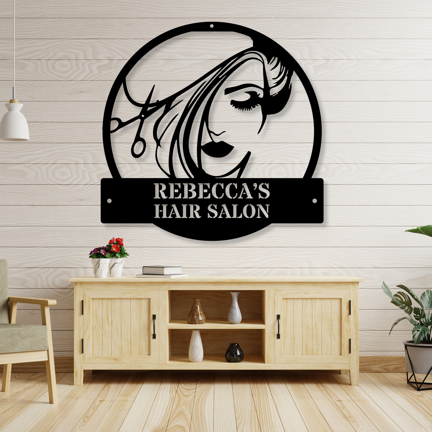 Personalized Hair Dresser Metal Sign, Custom Hair Stylist Name Sign, Woman Face Beauty Center Metal Wall Decor, Custom Hairstyle Decor