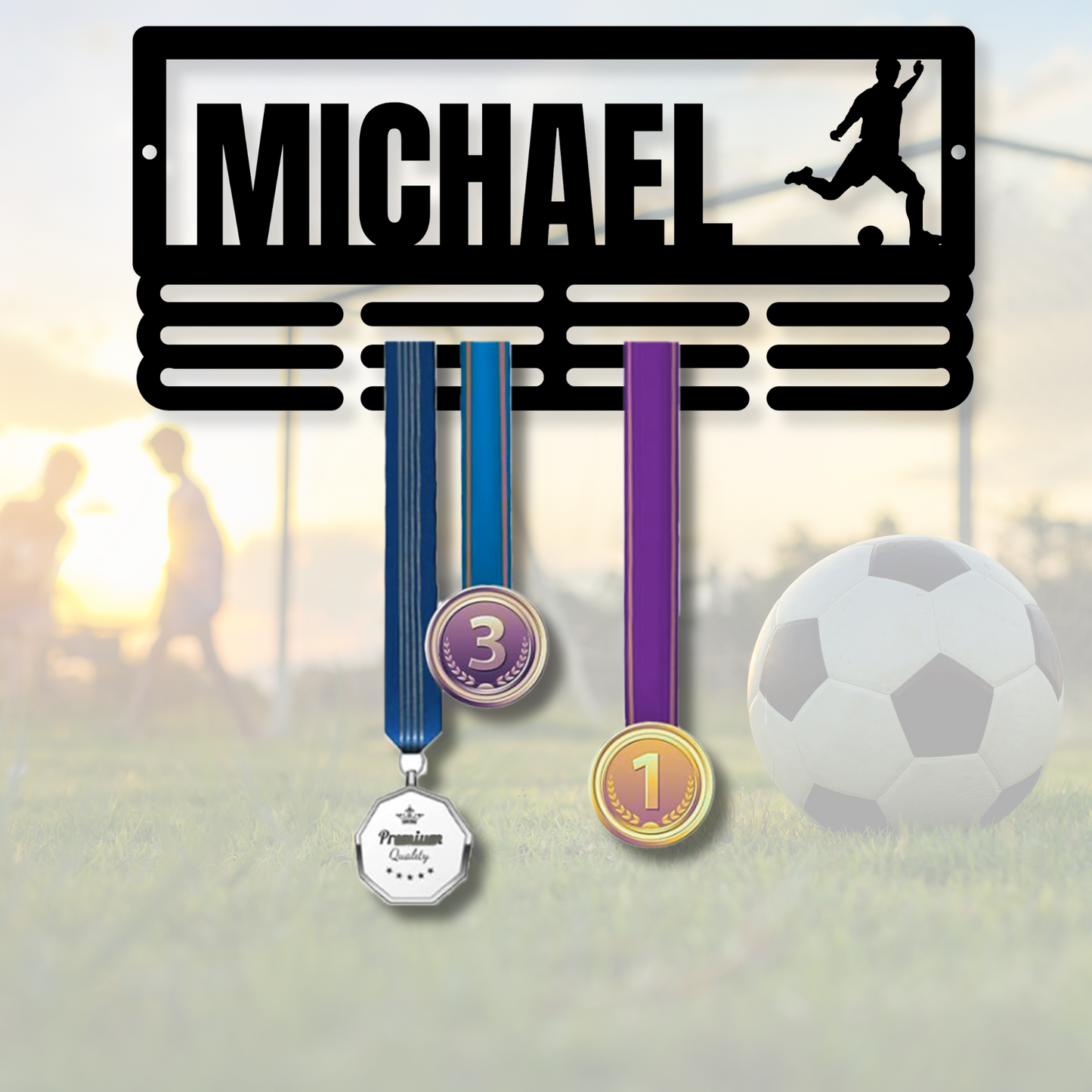 Personalised Soccer Medal Hanger Metal Sign, Soccer Player Gifts