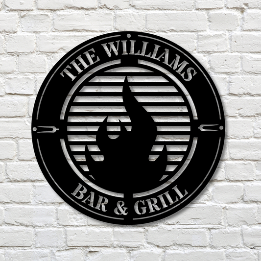 Personalized Bar and Grill Sign , Personalized Metal Barbecue Wall Sign, Custom Grill Sign, BBQ Wall Art Decor, Outdoor BBQ Decor, Gift for Grill Lovers