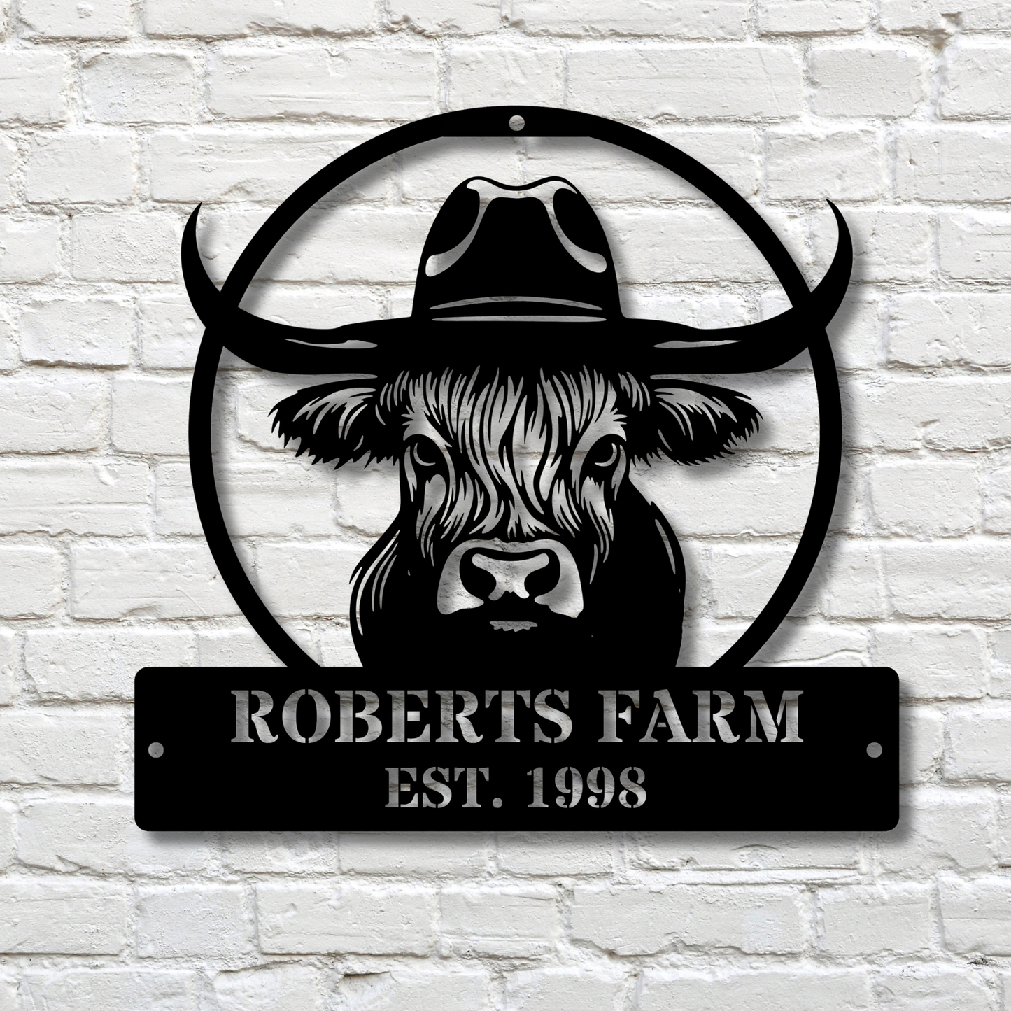 Custom Farm Metal Sign, Highland Cow Metal Sign, Rustic Farmhouse Decor, Personalized Barn Art, Cow Wall Hanging for Animal Lovers