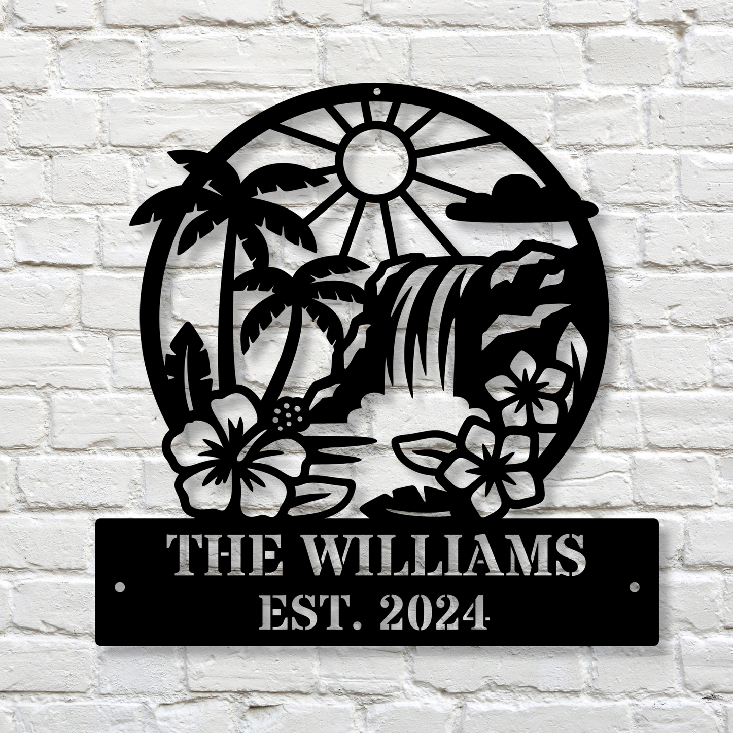 Personalized Beach House Metal Wall Sign, Waterfalls Metal Sign