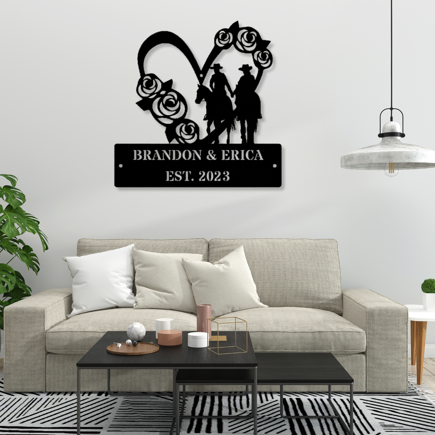 Customized Name Horse Metal Sign, Couple Anniversary Horse Metal Sign Gift, Equestrian Wall Art, Wedding Gift for Couple, Established Signage, Horse Lover Gift