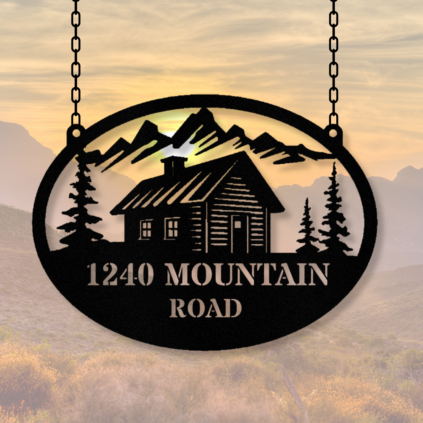 Custom Mountain Cabin Metal Sign, Personalized Cabin Address Sign, Rustic Cabin Decor, Mountain Retreat Gift, Custom Cottage Sign