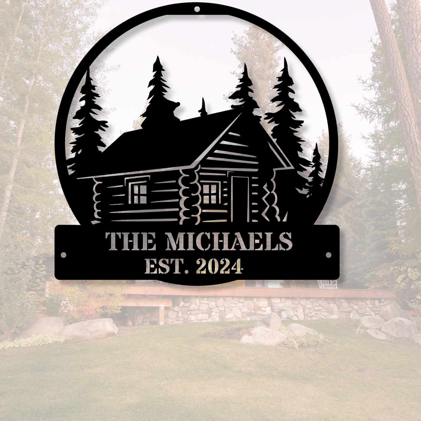 Personalized Metal Cabin Name Sign, Pine Tree Custom Metal Sign, Personalized Gift, Farmhouse Gift, Mountain House Sign, Family Name Sign