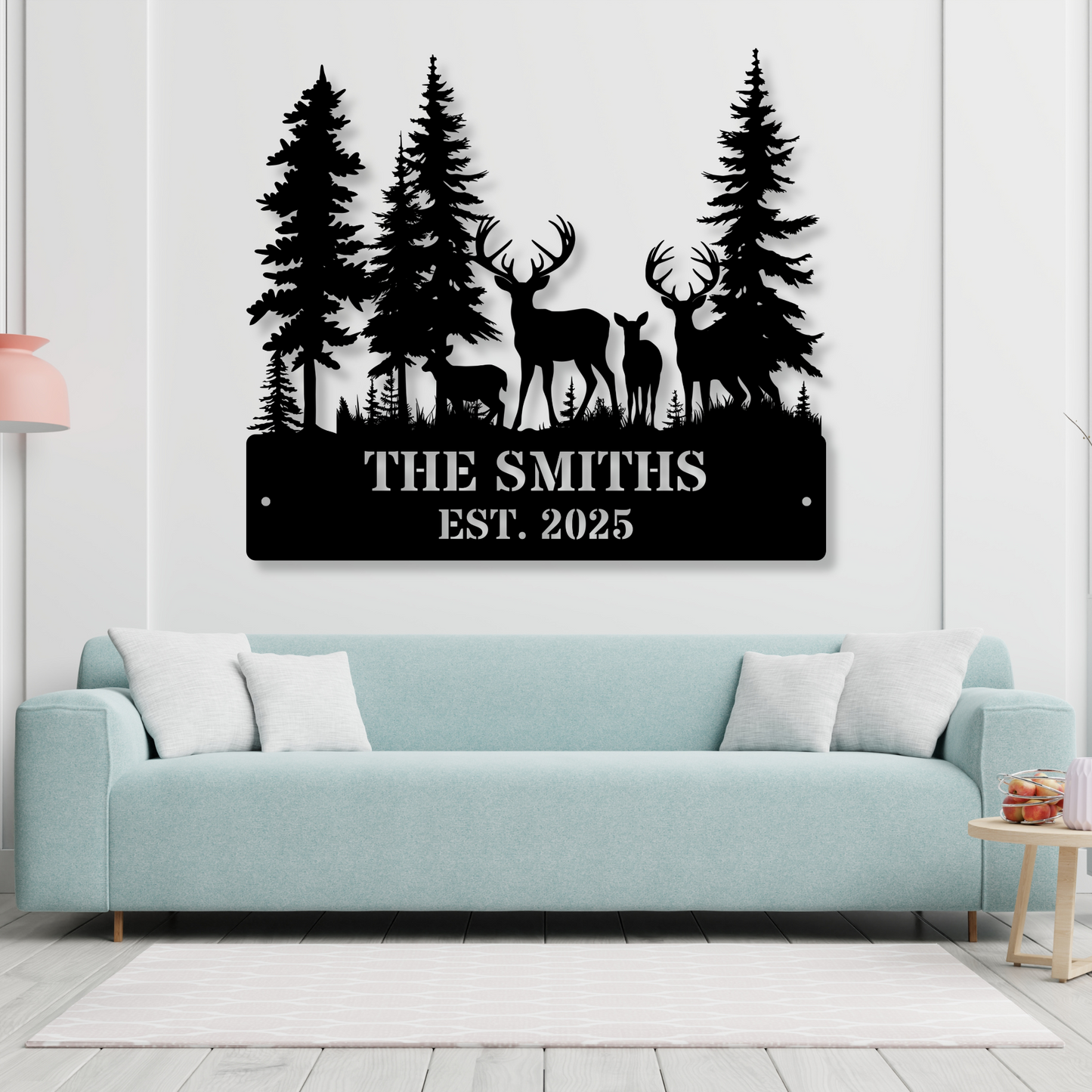 Custom Deer Forest Metal Sign, Personalized Deer Family Name Sign, Farmhouse Decor, Hunting Lodge Decor, Rustic Wildlife Art