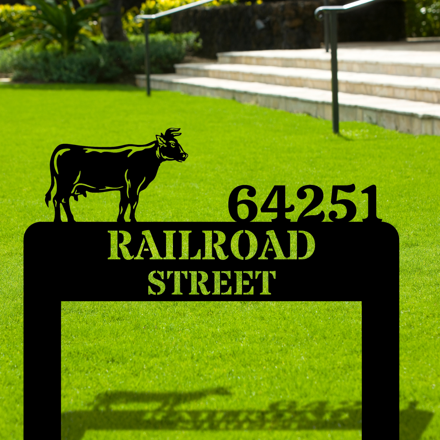 Custom Cow Metal Stake Sign, Farmhouse Address Sign, Rustic Home Decor, Personalized Ranch Sign, Farm Address Sign, Cattle Themed Art