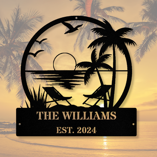 Personalized Beach House Metal Sign, Wall Decor