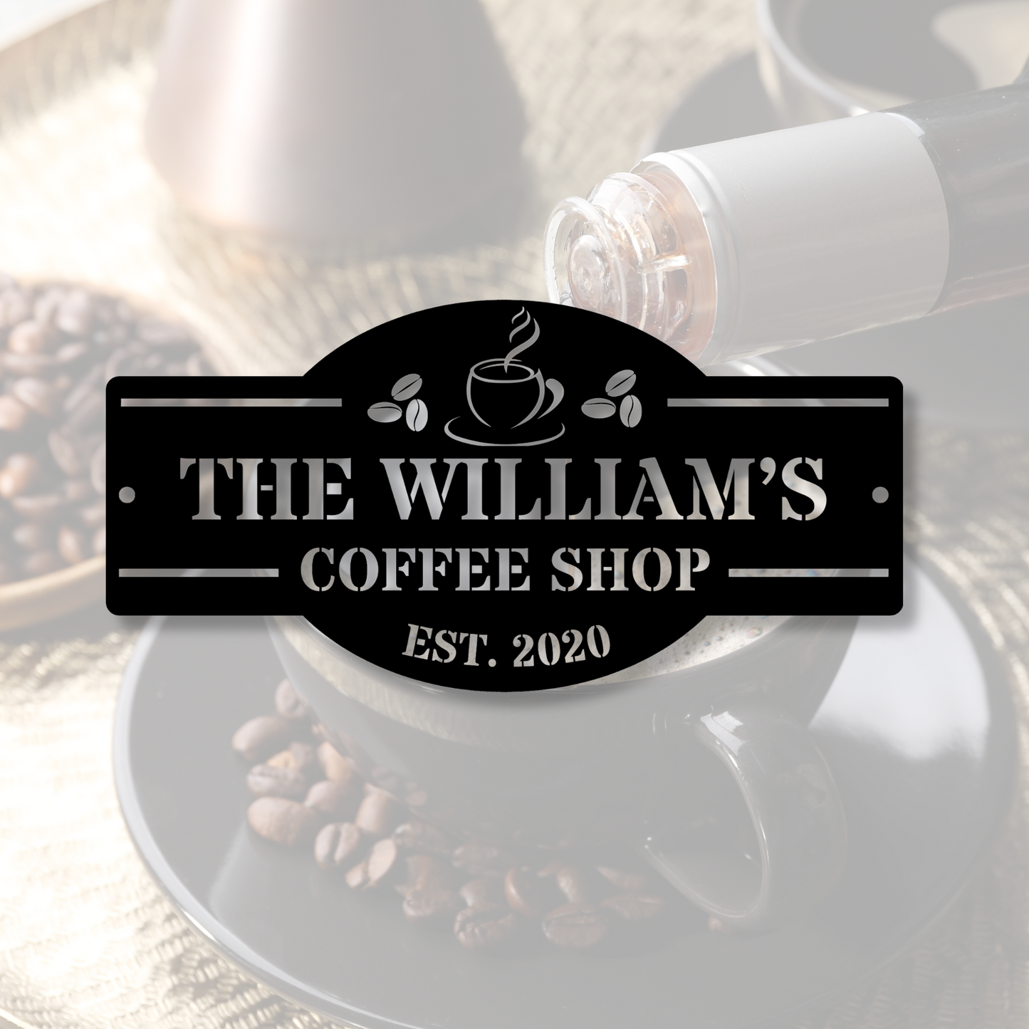 Personalized Family Coffee Bar Metal Sign,  Name Sign, Coffee Shop Sign