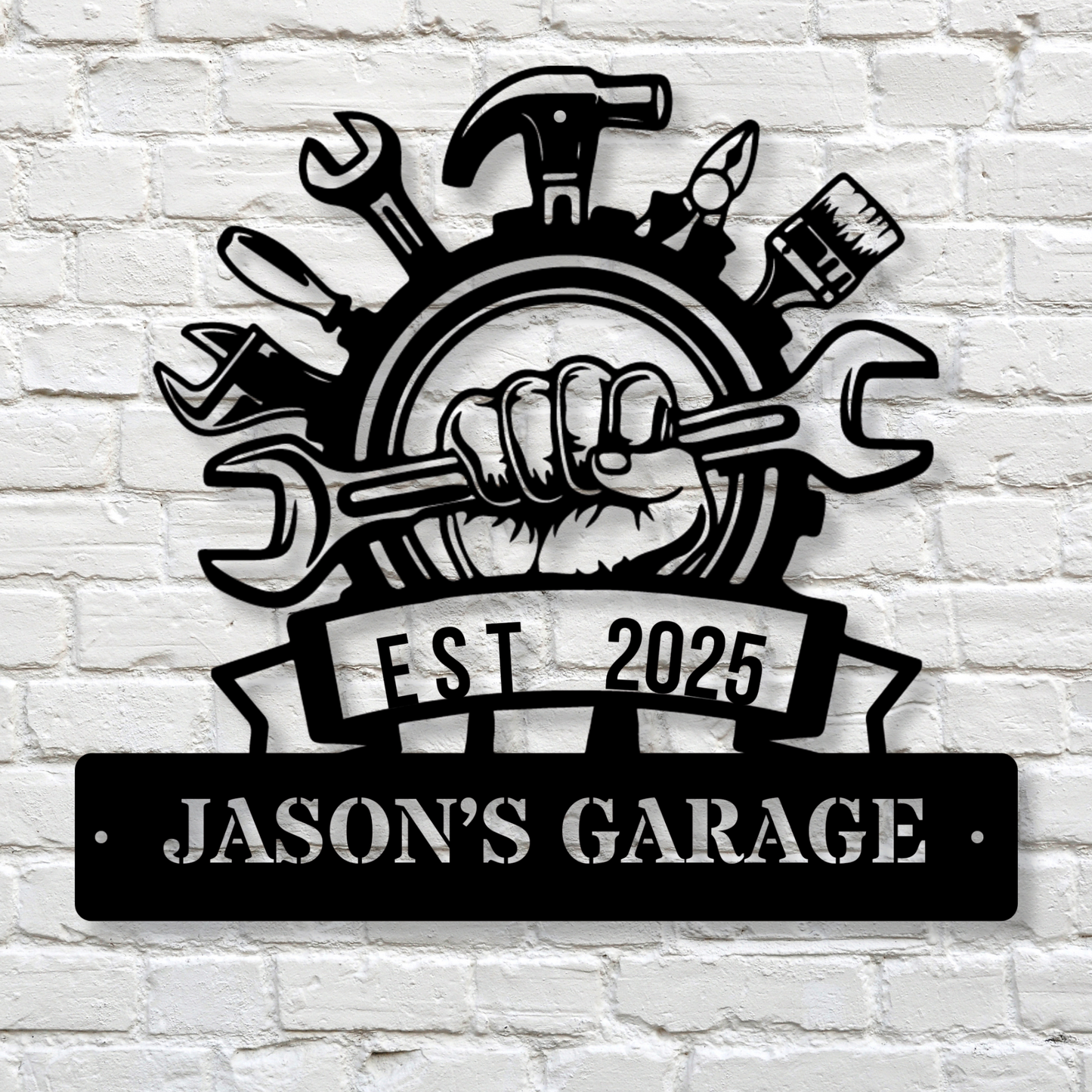 Custom Metal GARAGE Sign, Personalized Garage Decor, Workshop Wall Art, Man Cave Sign, Home Workshop Accessory