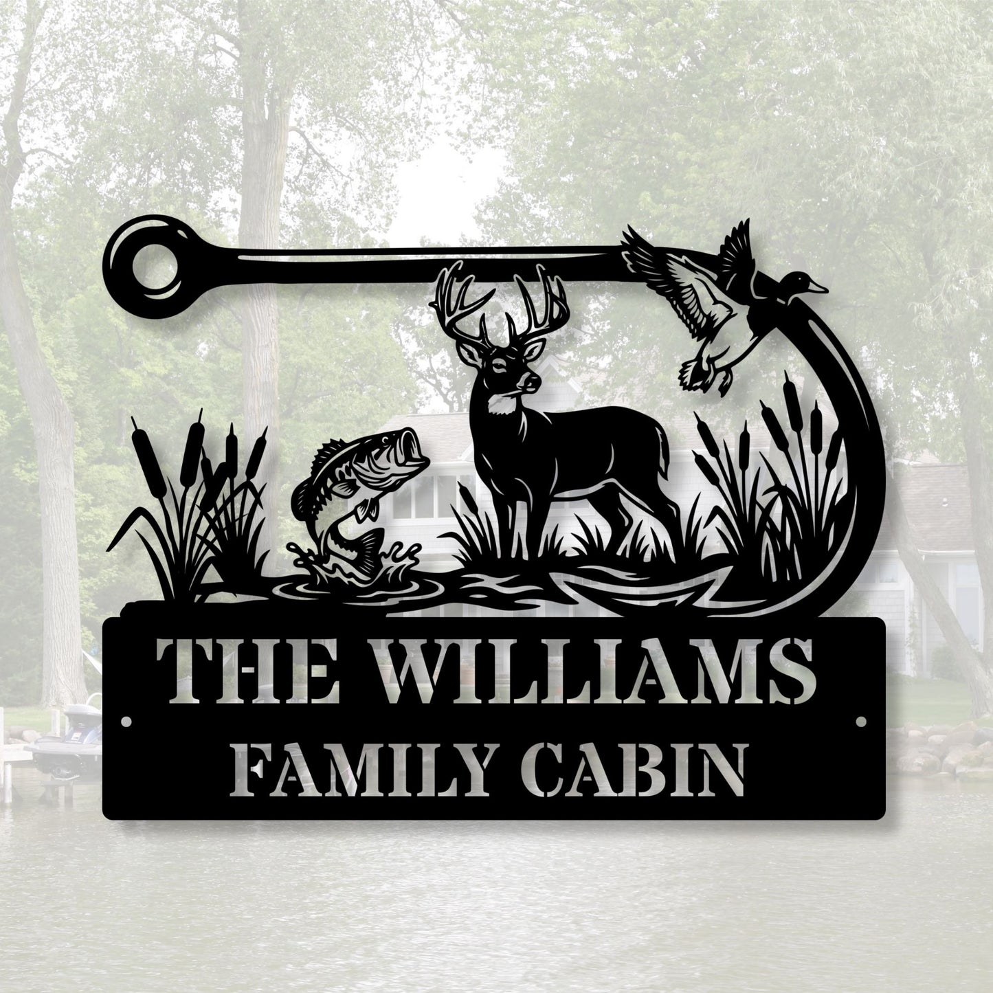 Personalized Hunting Fishing Metal Sign, Custom Fish Hook Art, Gift for Dad, Man Cave Wall Decor, Hunter Fisherman Gift, Outdoor Metal Sign