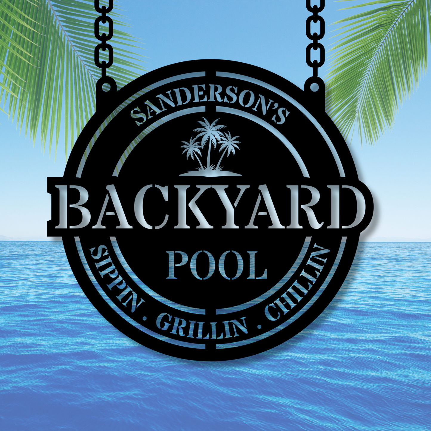 Personalized Pool Metal Sign, Outdoor Pool Decor, Custom Backyard Bar Sign, Poolside Oasis Metal Sign, Backyard Oasis Decor