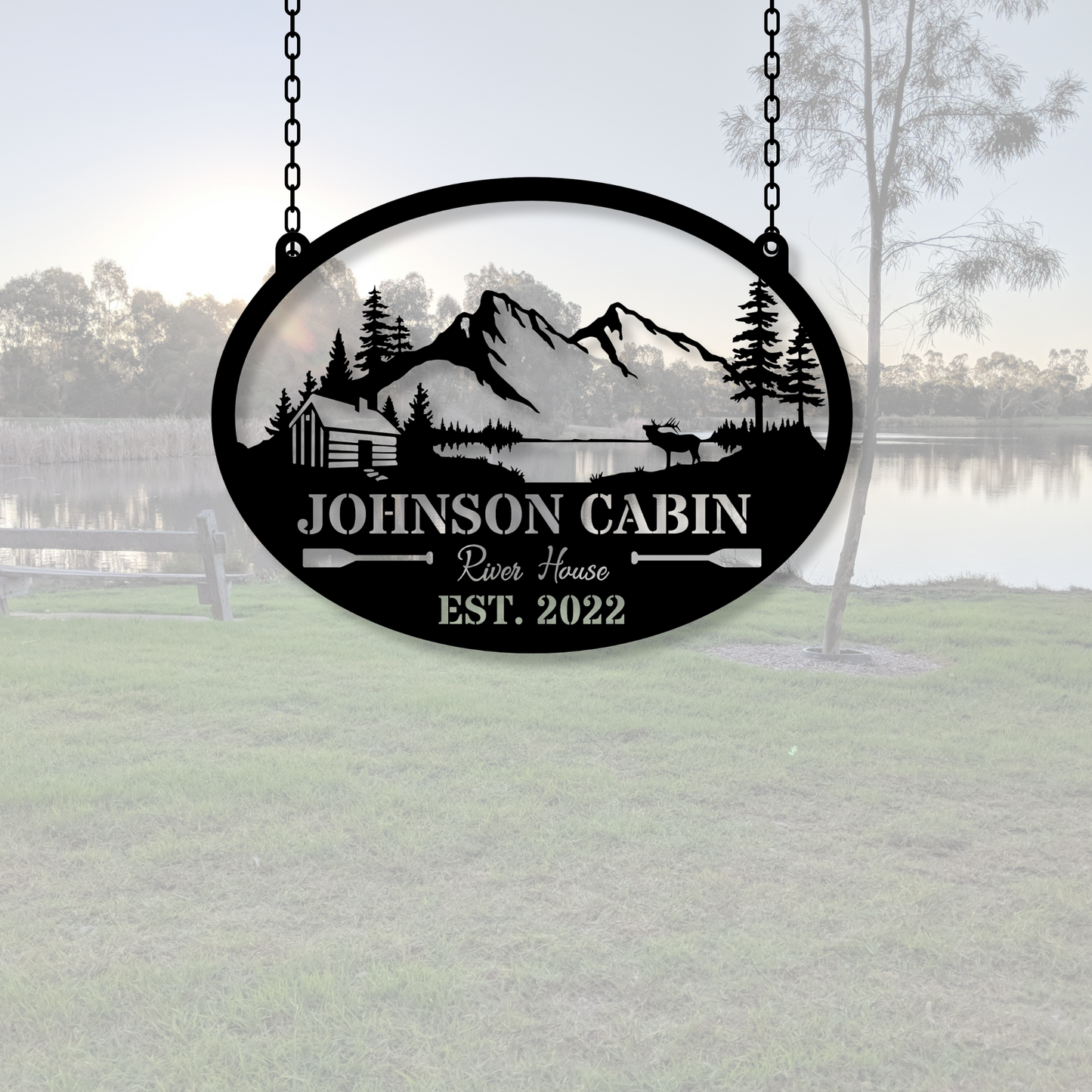 Personalized Metal Cabin Name Sign, Pine Tree Custom Metal Sign, Personalized Gift, Farmhouse Gift, Mountain House Sign, Family Name Sign