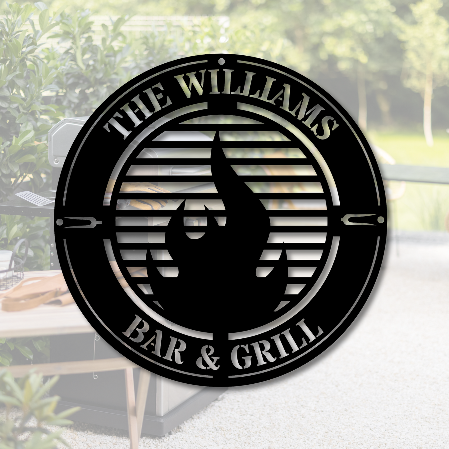 Personalized Bar and Grill Sign , Personalized Metal Barbecue Wall Sign, Custom Grill Sign, BBQ Wall Art Decor, Outdoor BBQ Decor, Gift for Grill Lovers