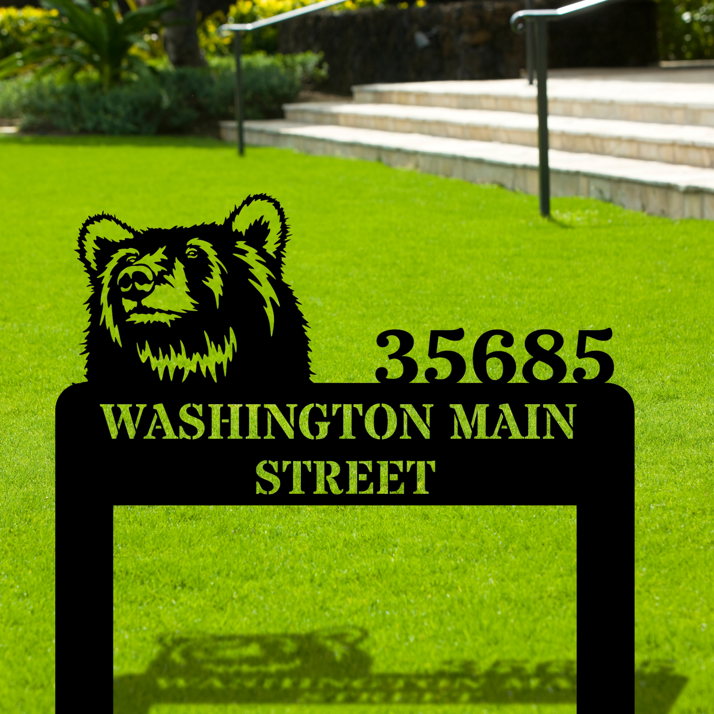 Custom Bear Metal Address Stake Sign, Personalized Bear Outdoor Decor, Home Address Yard Plaque, Rustic Woodland Home Address Sign