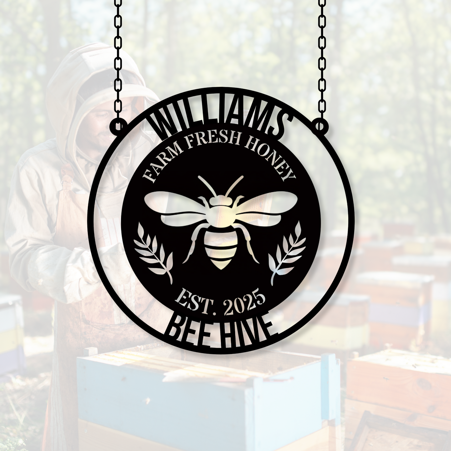 Custom Honey Bee Metal Sign, Custom Bee Hive Wall Art Decor, Welcome Bee Farm Sign, Custom Garden Sign, Gift for Gardener Bee Keeper