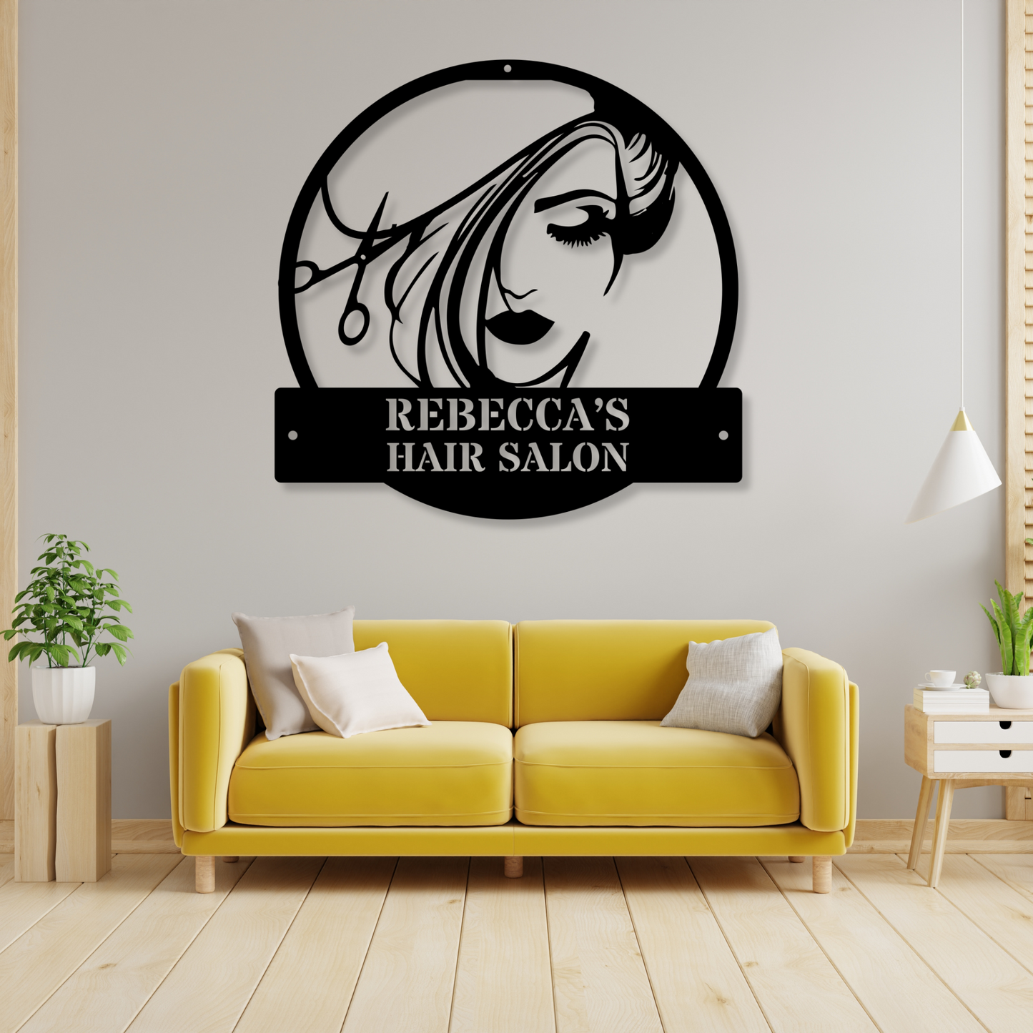 Personalized Hair Dresser Metal Sign, Custom Hair Stylist Name Sign, Woman Face Beauty Center Metal Wall Decor, Custom Hairstyle Decor