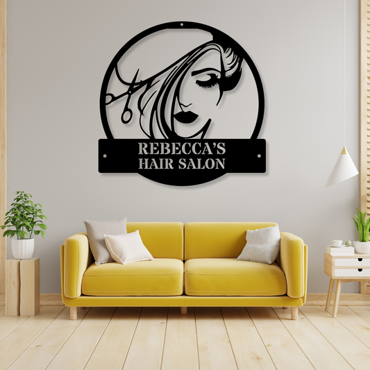 Personalized Hair Dresser Metal Sign, Custom Hair Stylist Name Sign, Woman Face Beauty Center Metal Wall Decor, Custom Hairstyle Decor