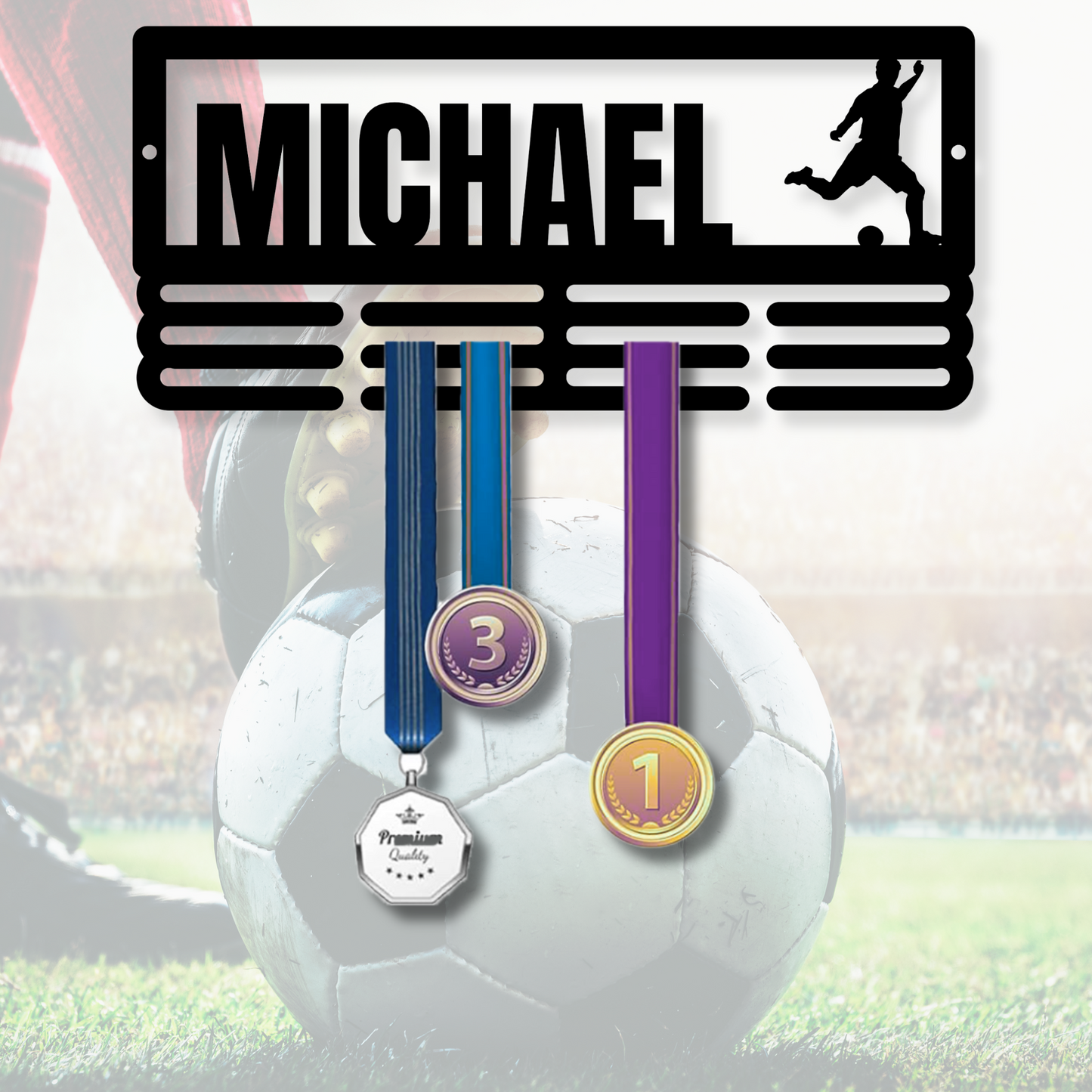 Personalised Soccer Medal Hanger Metal Sign, Soccer Player Gifts
