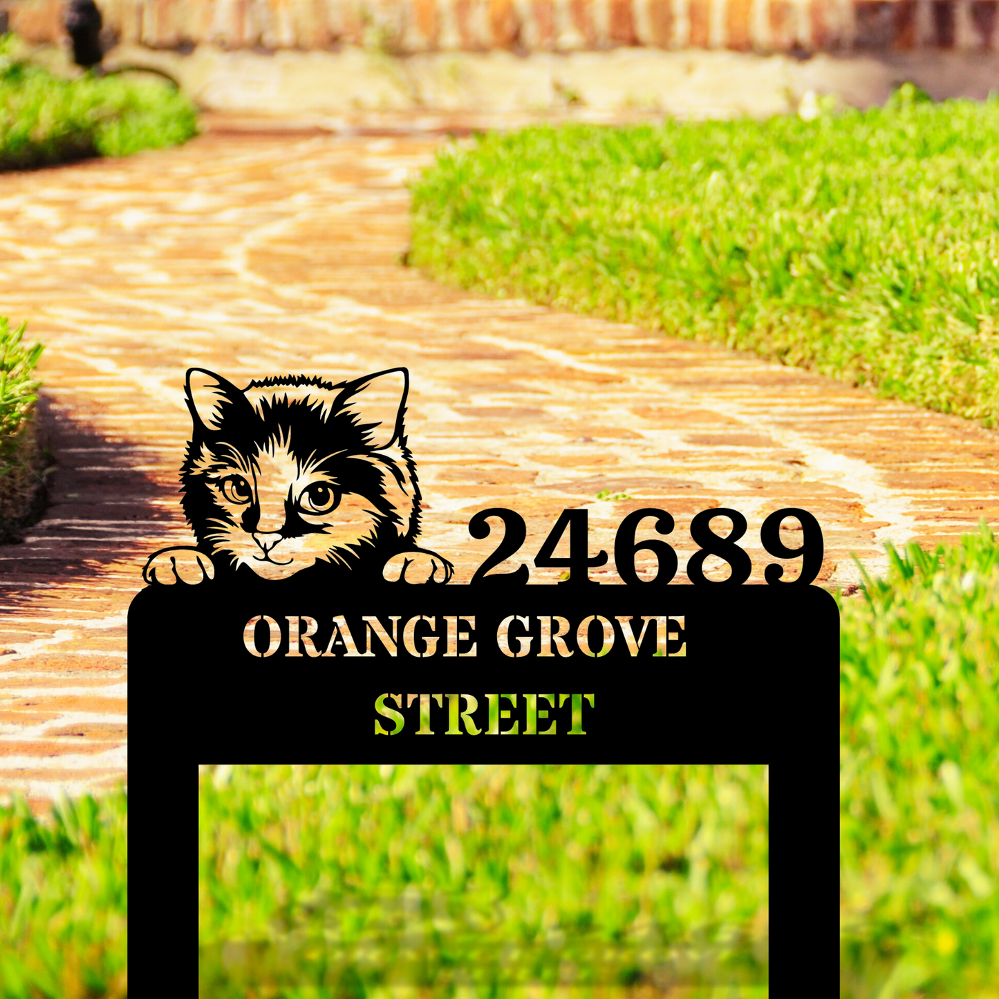 Peeking Cat Metal Address Stake Sign, Cat Address Sign, Horizontal Address Sign, Pet Lover Address Sign, House Number Address Signage, Cat Mom Sign