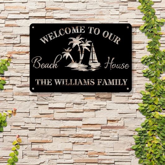 Custom Beach House Metal Sign, Nautical Decor, Lake House Decor, Welcome Sign, Family Name Sign, Metal Coastal Decor, Beach House Wall Sign