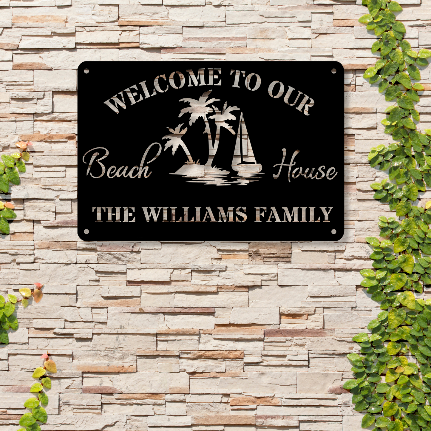 Custom Beach House Metal Sign, Nautical Decor, Lake House Decor, Welcome Sign, Family Name Sign, Metal Coastal Decor, Beach House Wall Sign