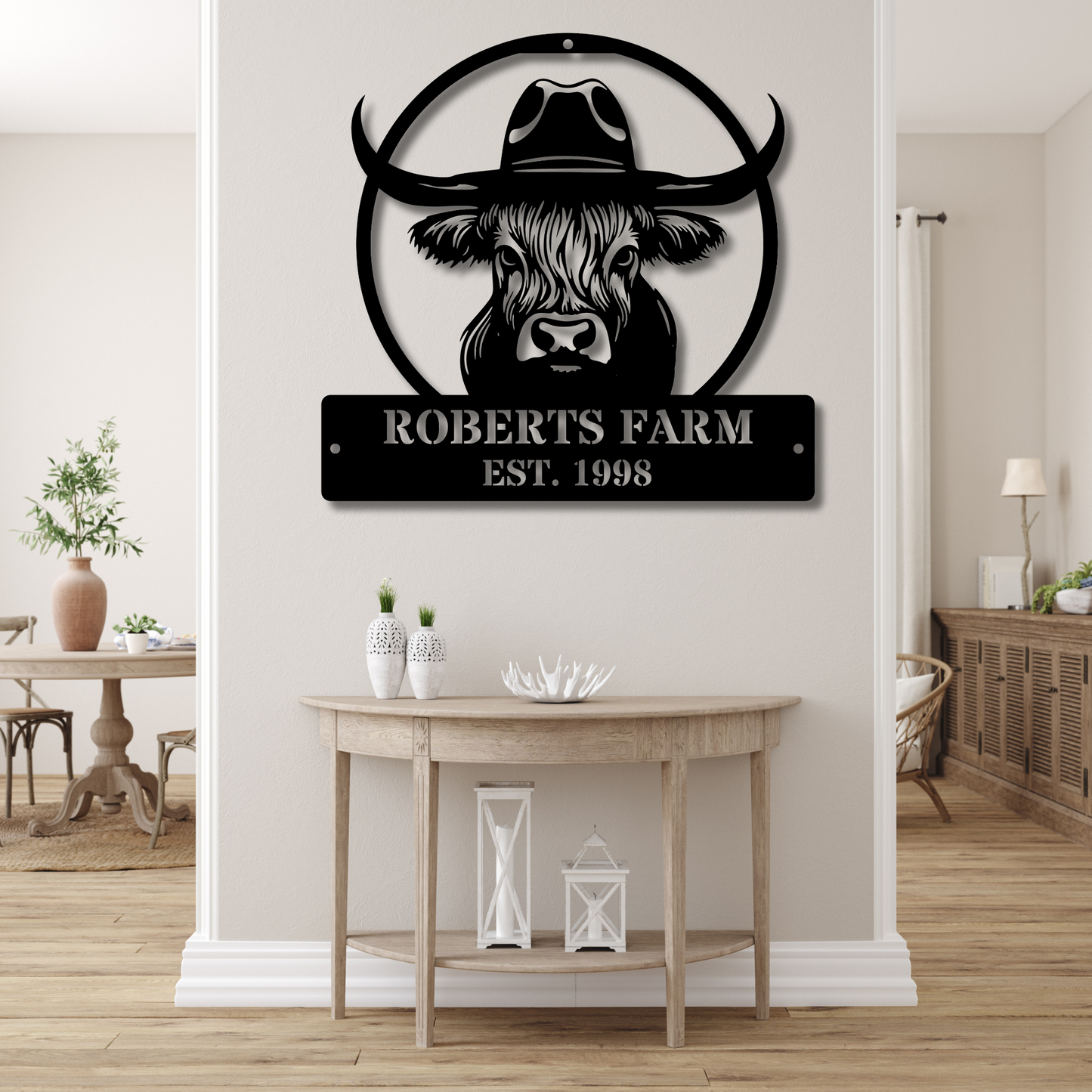 Custom Farm Metal Sign, Highland Cow Metal Sign, Rustic Farmhouse Decor, Personalized Barn Art, Cow Wall Hanging for Animal Lovers