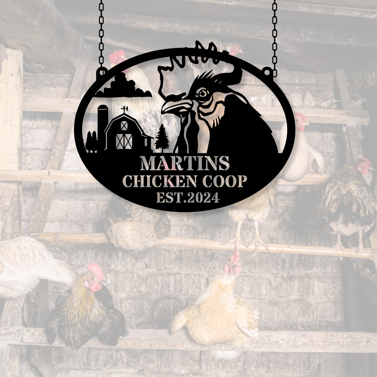 Custom Chicken Metal Sign,Personalized Chicken Coop Sign Name,Chicken coop Wall Art,Hen house Sign,Farm Sign,Barn Decor,Farm house Decor