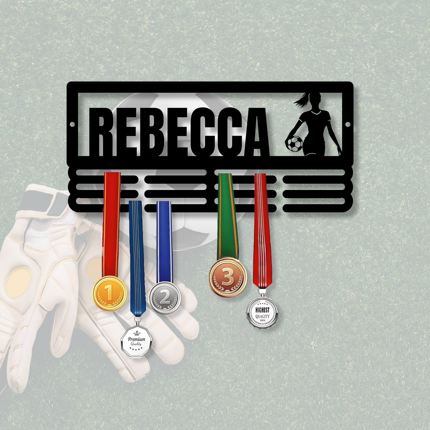 Soccer Medal Hanger for Female Athletes, Medal Display for Girls, Sport and Soccer Awards, Teen Soccer Player Gifts, Women’s Sports Decor, Medal Metal Sign