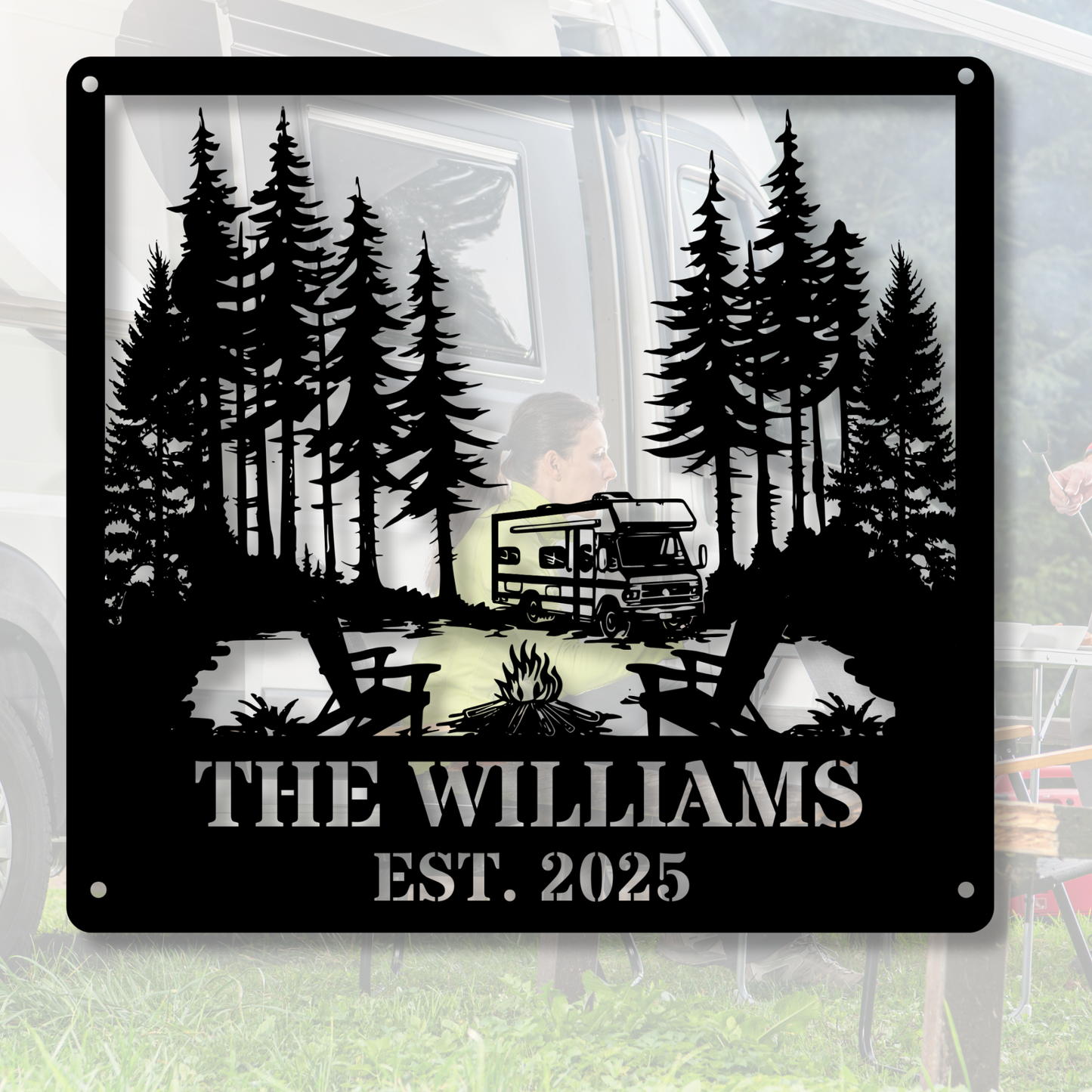 Custom RV Trailer Metal Sign, Custom Camping Name Metal Wall Art For Campsite Decor, Happy Campers Sign, Camper Gift, Camping Sign