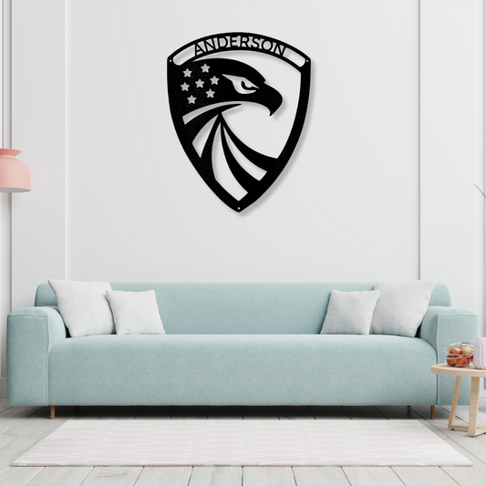 Eagle Metal Sign, Personalized Eagle Wall Art, American Flag Eagle Sign, Custom Metal Decor, Personalized Sign, Patriotic Veteran Gifts