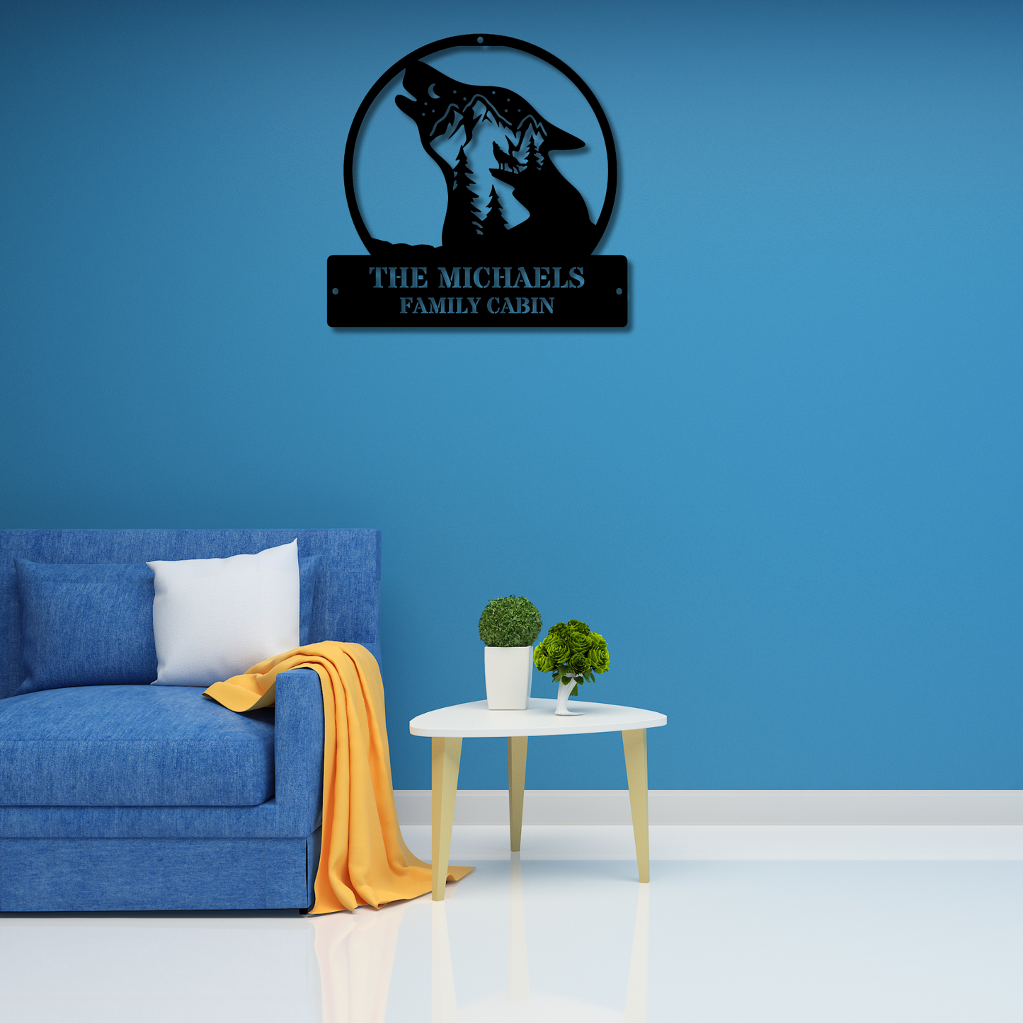 Custom Howling Wolf Metal Sign, Personalized Last Name Sign, Wolf Decor Gift, Rustic Metal Art, Nature Inspired Wall Art, Mancave Sign Decor