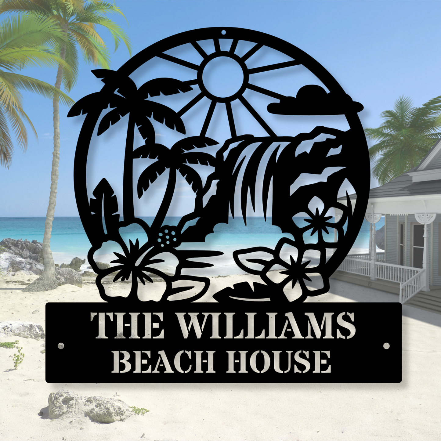 Personalized Beach House Metal Wall Sign, Waterfalls Metal Sign