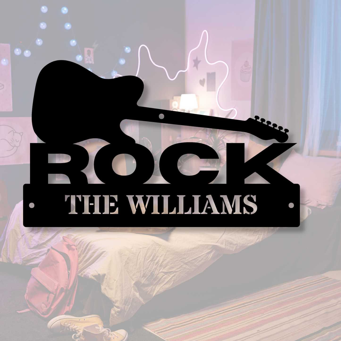 Custom Guitar Metal Sign, Personalized Guitar Name Sign, Guitar Studio Wall Art, Music Room Decor, Gifts for Guitarists