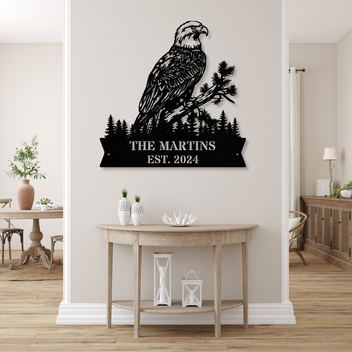 Custom Eagle Monogram Metal Wall Art Decor, Personalized Name & Address Sign, American Eagle Bird Lover Gift, Outdoor Patriotic Decor