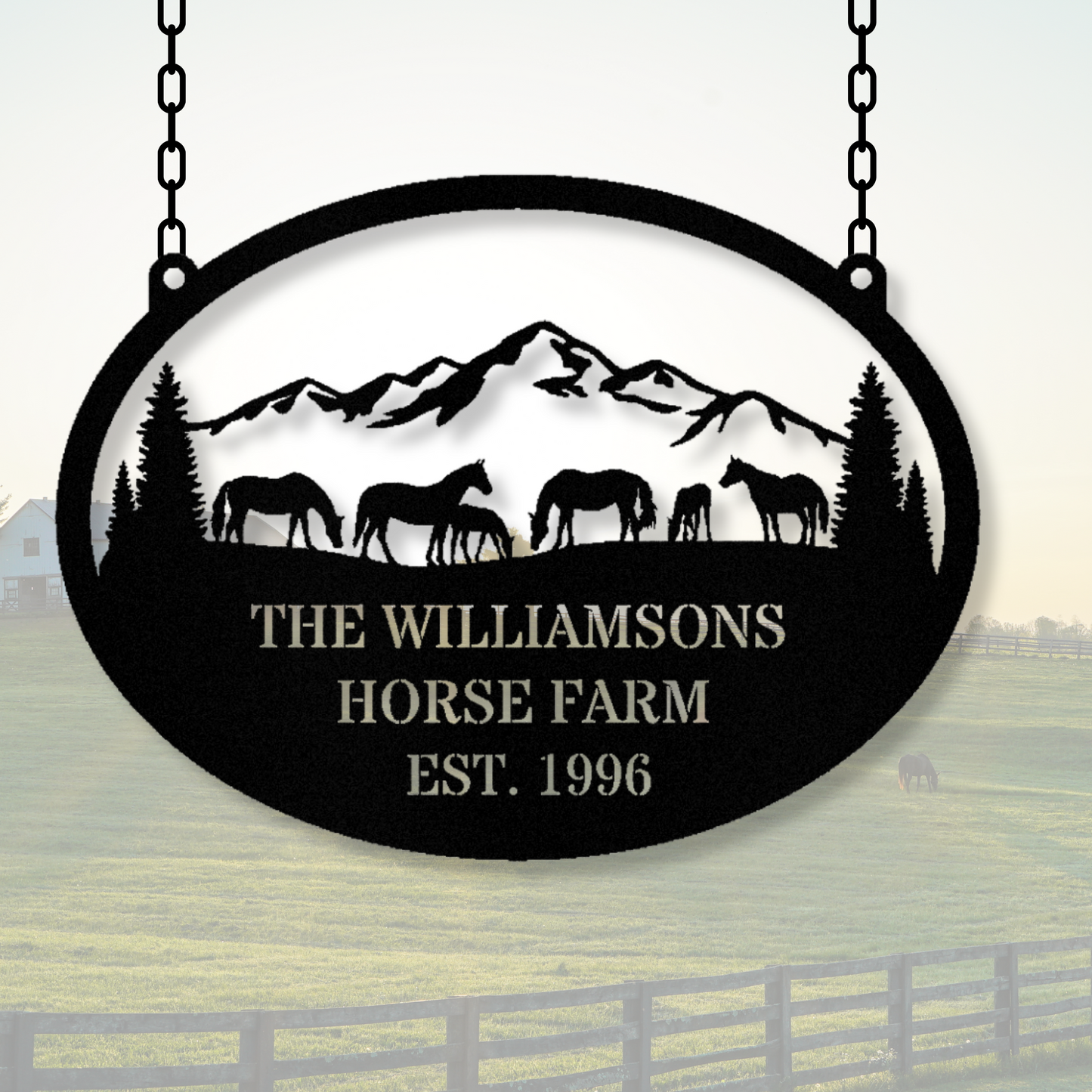 Customized Horse Farm Metal Hanging Sign, , Metal Horse Sign, Horse Ranch Signs, Farm Address Metal Sign, Equestrian Metal Art, Family Name