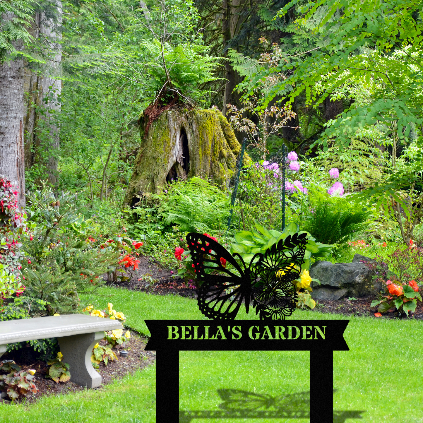 Butterfly Flower Garden Metal Stake Sign, Large Garden Stake Sign, Garden Decor Stake Sign