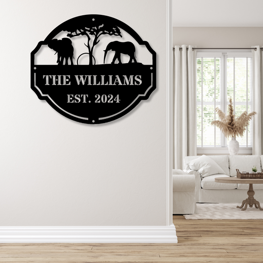 Custom Family Metal Sign, Rhino Wall Metal Sign, Personalized Wall Decor