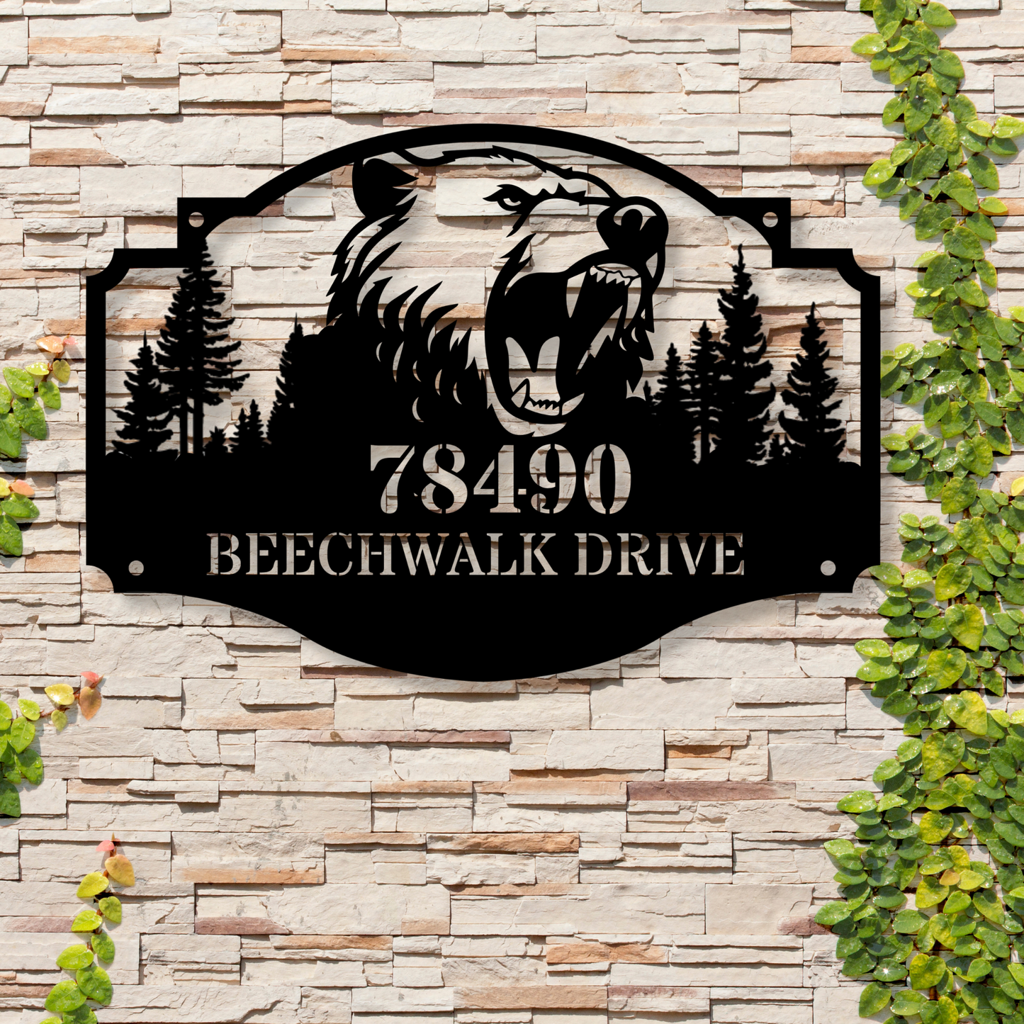 Custom Metal Bear Cabin Sign, Bears In Woods Address Sign, Custom Family Name Sign Bear Metal Sign, Bear Decor, Gift for Dad Yard Sign