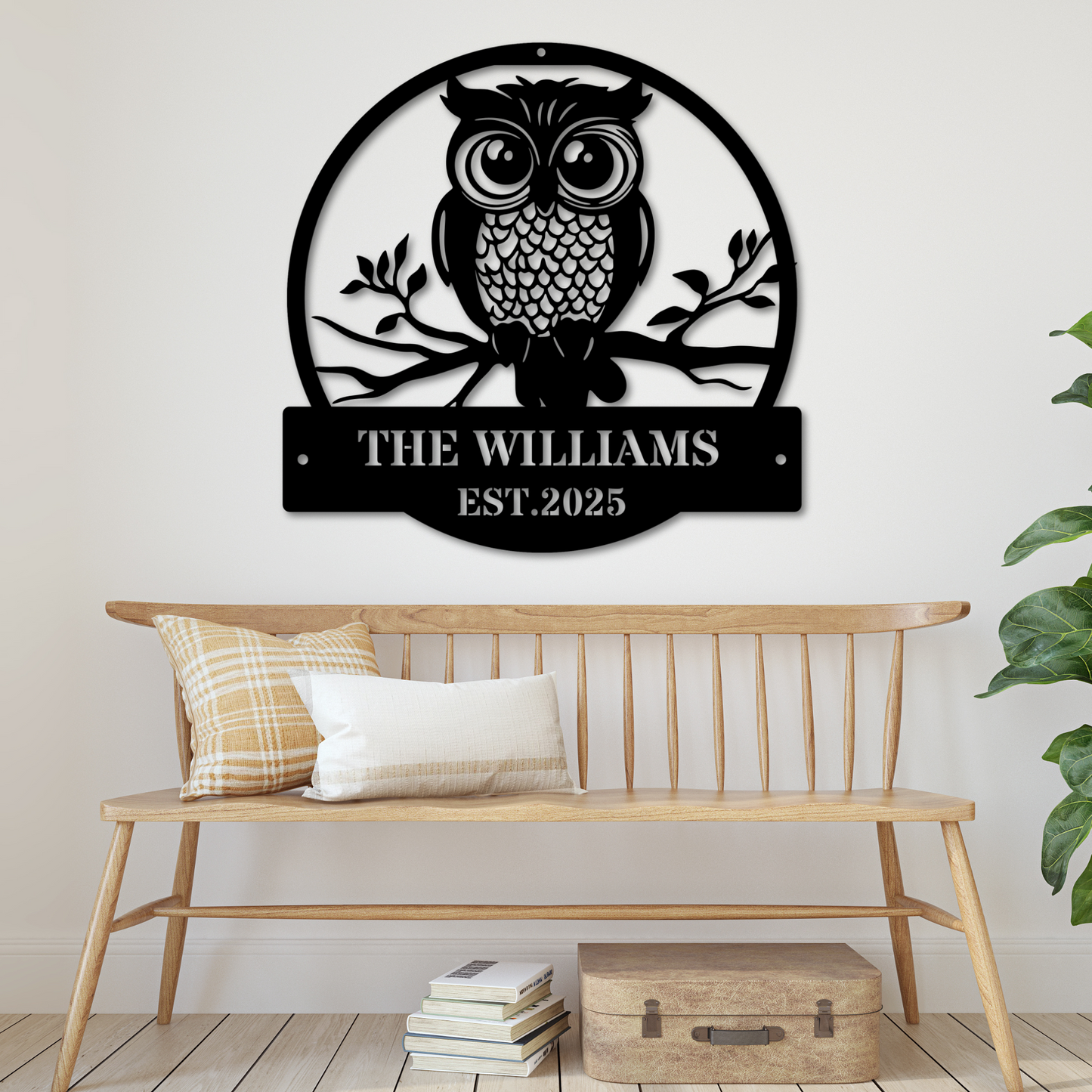 Custom Family Metal Sign, Personalized Owl Theme Wall Decor