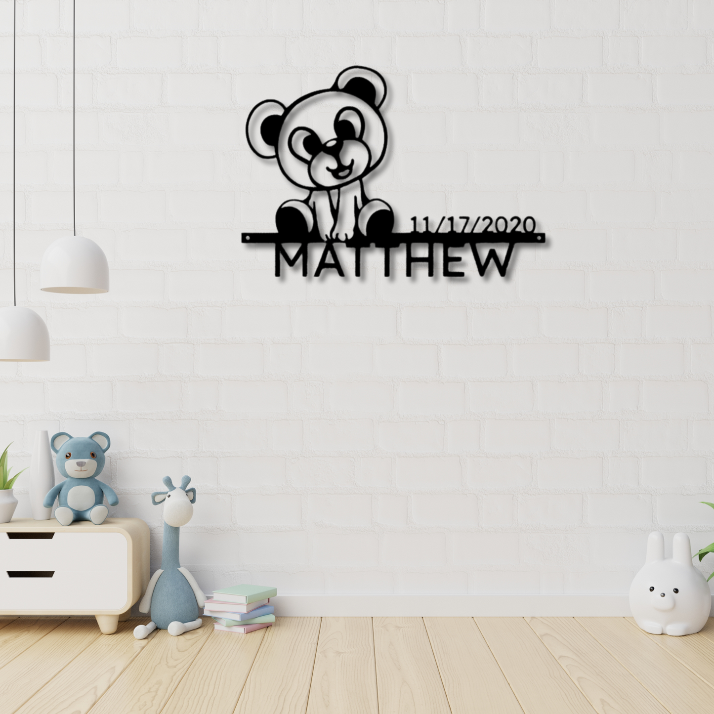 Teddy Name Date Metal Sign, Baby Shower Gifts, Kids Room Wall Decor, Above Crib Sign, Daughter Gifts, Birthday Gifts, Kids Playroom Decor