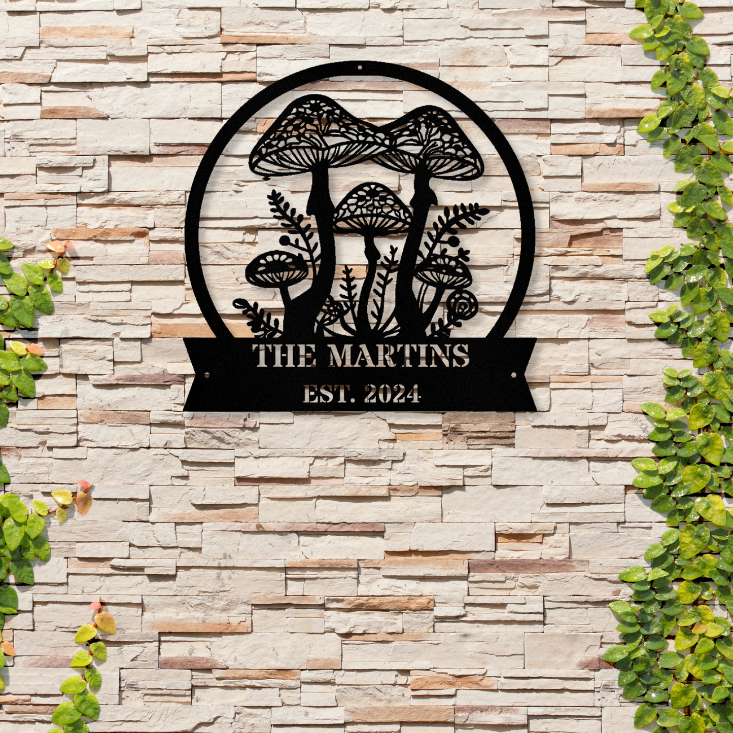 Personalized Mushroom Metal Wall Sign, Custom Name Wall art Decor, Last Name Decor, Mushroom Themed Wall Art, Living room Decor, Large Wall Metal Art