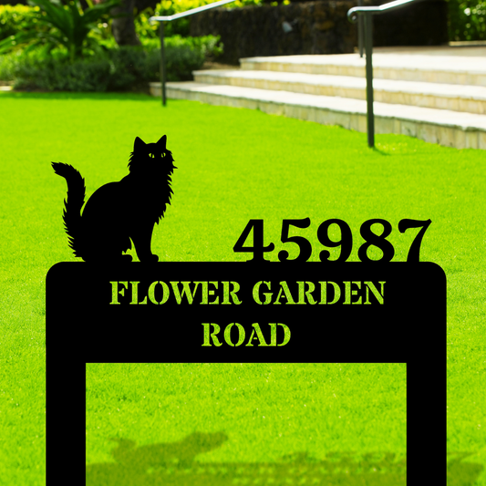 Customized Cat Home Address Metal Stake, Cat Metal Sign, Home Number Metal Sign, Horizontal Address Sign, Cat Lover Sign, Cat Mom Gift, New Home Address Sign, Choose Cat Sign
