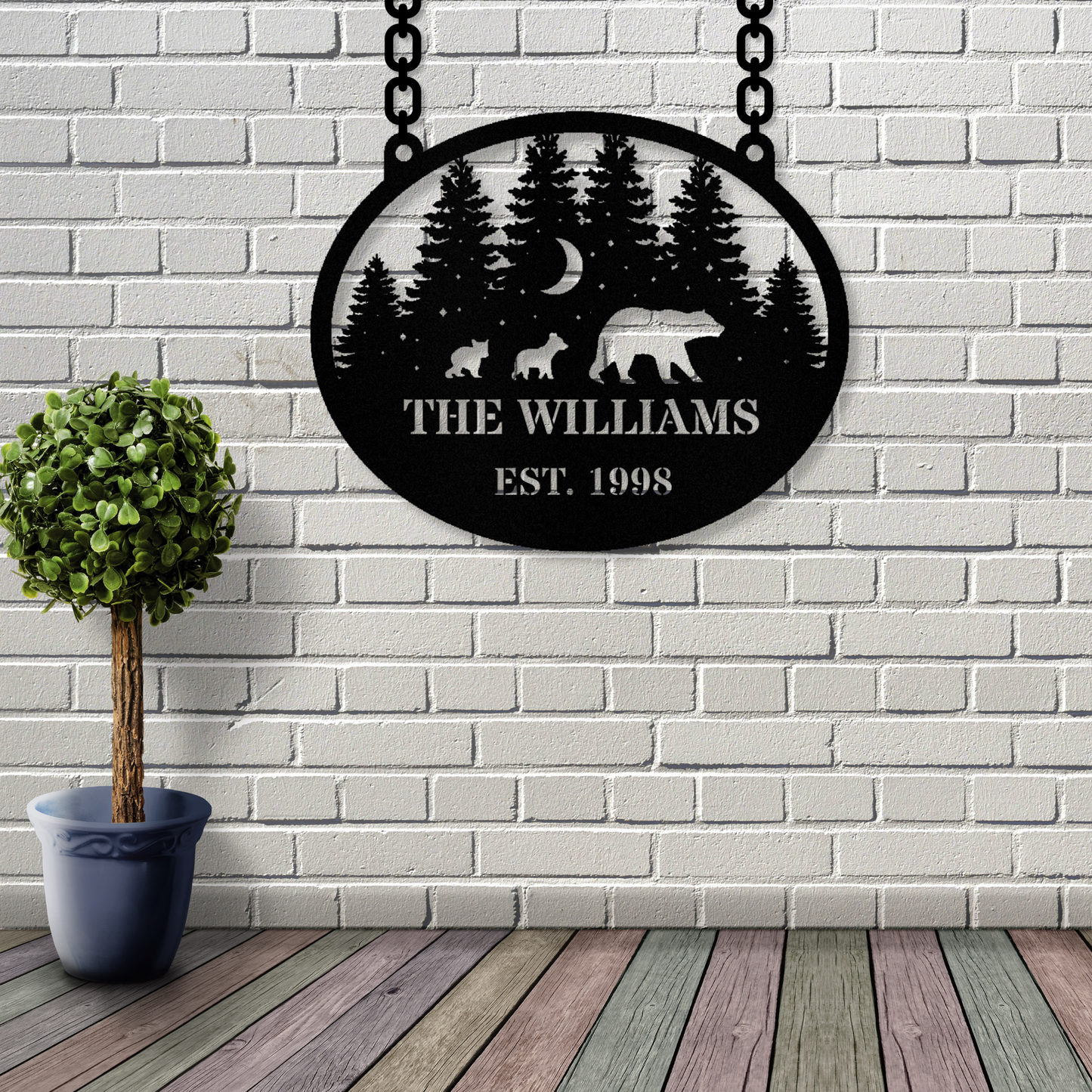 Personalized Bear Cubs Hanging Metal Sign, Housewarming Gift, Cabin Metal Sign, Wedding Gift, Last Name Sign, Bear over Gift, Established Sign, Large Metal Wall Art