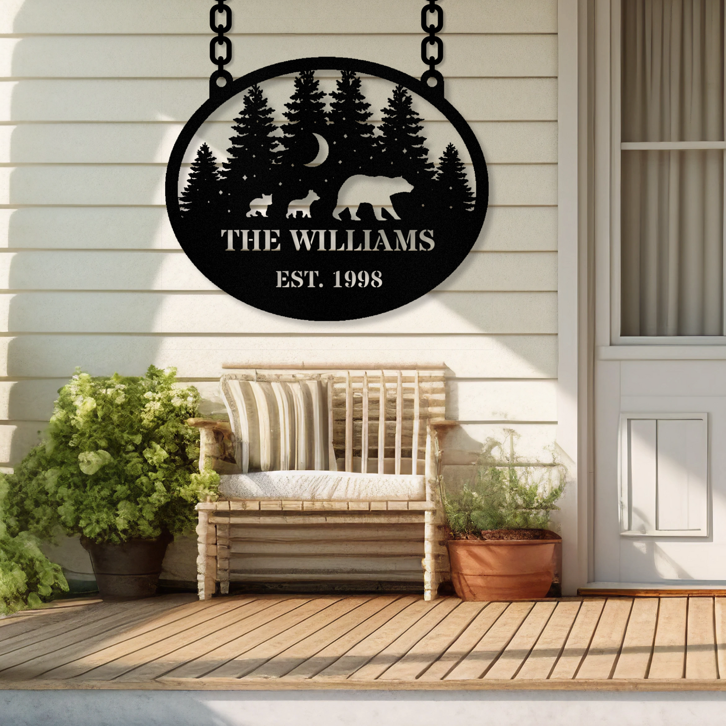 Personalized Bear Cubs Hanging Metal Sign, Housewarming Gift, Cabin Metal Sign, Wedding Gift, Last Name Sign, Bear over Gift, Established Sign, Large Metal Wall Art