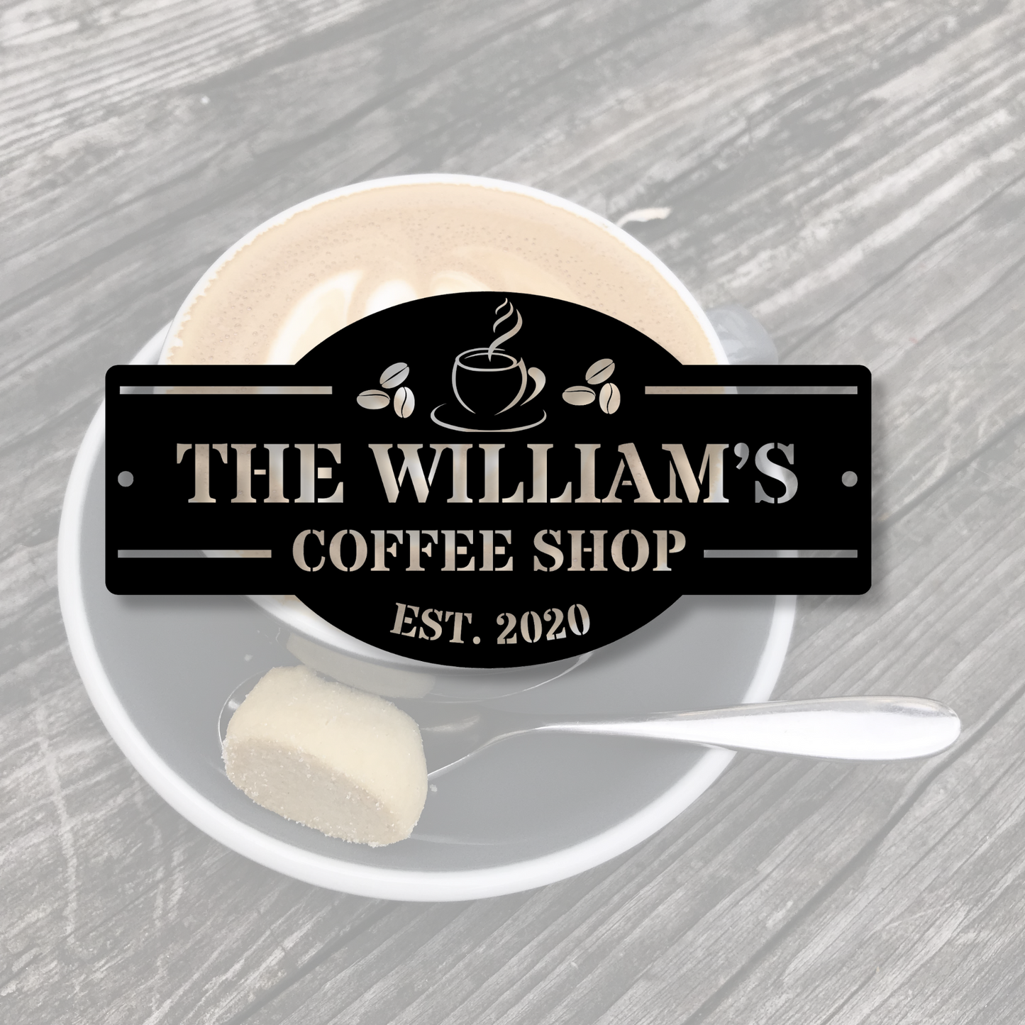 Personalized Family Coffee Bar Metal Sign,  Name Sign, Coffee Shop Sign